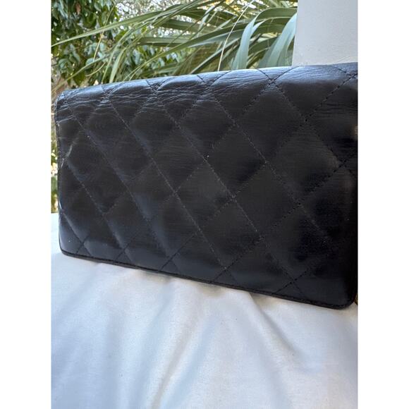 🍒 CHANEL 2.55 Line Matelasse Long Wallet Black Leather Quilted France w/Dustbag - Picture 7 of 13